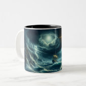 Golden Cross Leiding van een schip op een stormach Tweekleurige Koffiemok (Voorkant links)