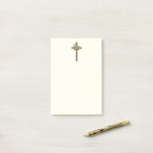Golden Cross met Dove en Heart Elegant Religious Post-it® Notes (Op bureau)