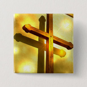 Golden Cross Square Pin Vierkante Button 5,1 Cm
