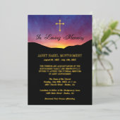 Golden Cross & Sunrise - Funeral Service Folie Uitnodiging (Staand Voorkant)