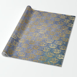Golden Crown Confetti Royal Gray Blue Velvet Cadeaupapier