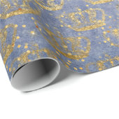 Golden Crown Confetti Royal Gray Blue Velvet Cadeaupapier (Rol Hoek)