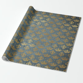 Golden Crown Confetti Royal Gray Blue Velvet Cadeaupapier