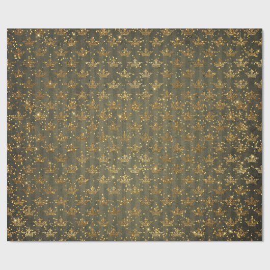 Golden Crown Confetti Royal Green Cadeaupapier (Vlak)