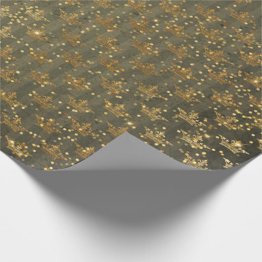 Golden Crown Confetti Royal Green Cadeaupapier (Hoek)