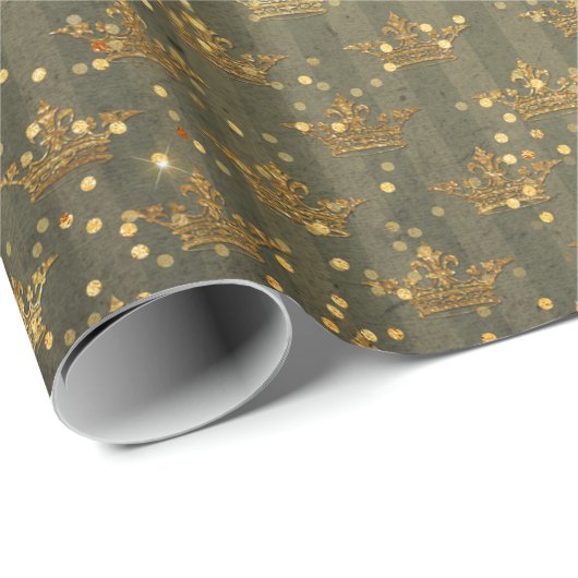Golden Crown Confetti Royal Green Cadeaupapier (Rol Hoek)
