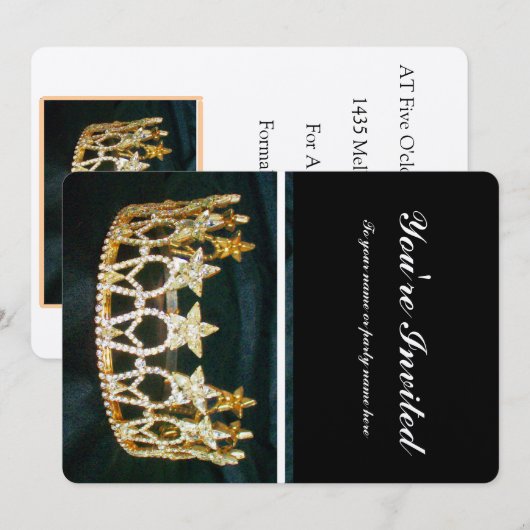 Golden Crown en Black Metallic uitgenodigd Kaart (Voorkant / Achterkant)