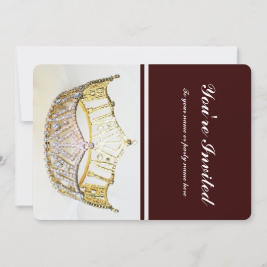 Golden Crown en Bruin Metallic Uitnodigen Kaart (Voorkant)