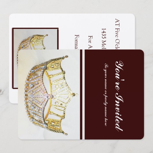 Golden Crown en Bruin Metallic Uitnodigen Kaart (Voorkant / Achterkant)