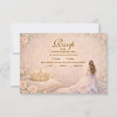Golden Crown Fairytale Quinceañera RSVP Kaartje (Voorkant)