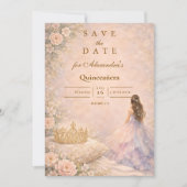 Golden Crown Fairytale Quinceañera Save The Date (Voorkant)
