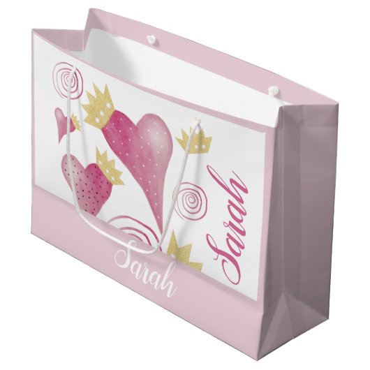Golden Crown Heart Blush Waterverf monogram Groot Cadeauzakje (Voorkant Gekanteld)