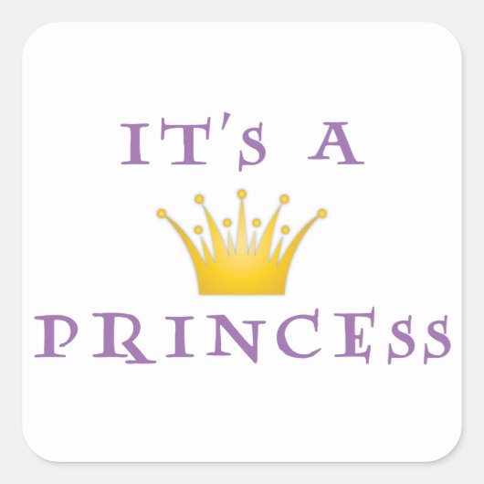 Golden Crown "Het is een prinses" met wizardletter Vierkante Sticker (Voorkant)