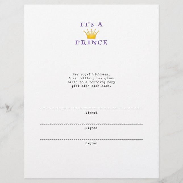 Golden Crown "It's a Prince" met Wizard font (Voorkant)
