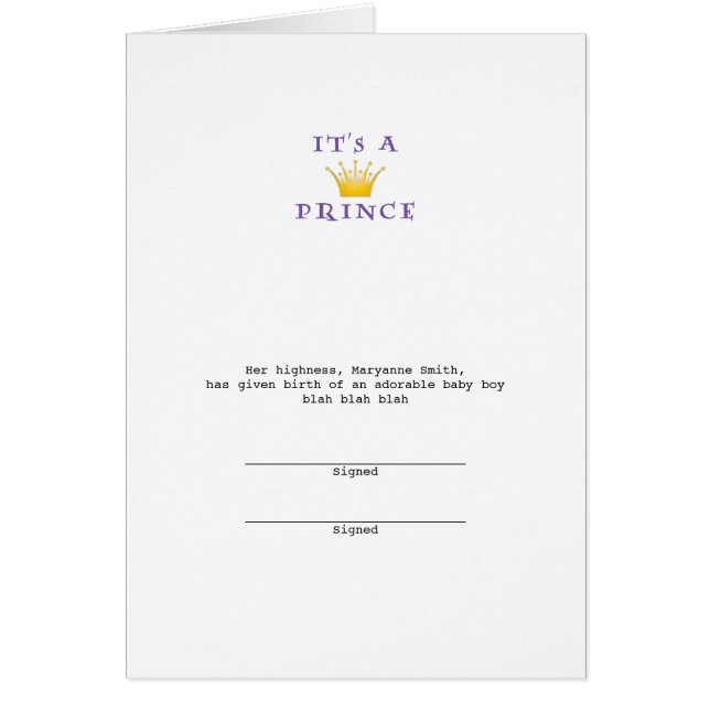 Golden Crown "It's a Prince" met Wizard font (Voorkant)