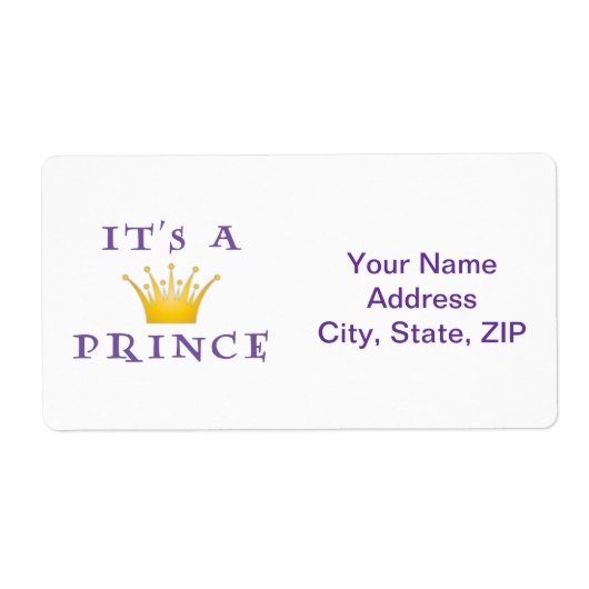 Golden Crown "It's a Prince" met Wizard font Etiket (Voorkant)