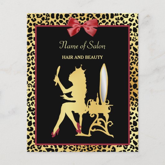 Golden Crown Leopard Red Bow Hair Salon Events Flyer (Voorkant)
