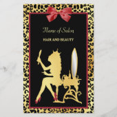 Golden Crown Leopard Red Bow Salon Grand Opening Flyer (Voorkant)
