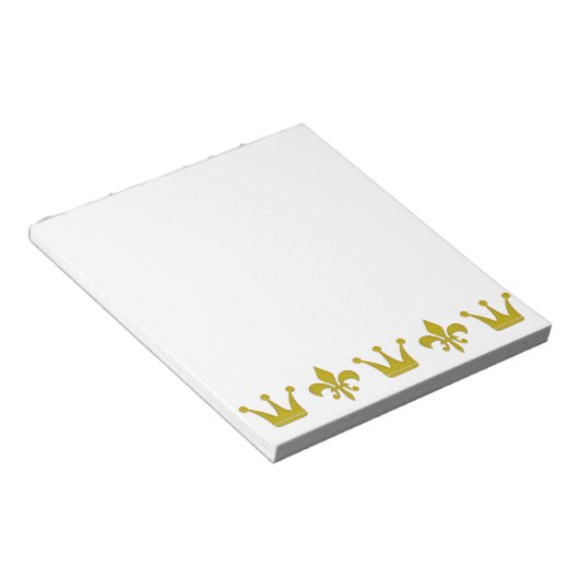 Golden Crown & Lily Border + jouw ideeën Notitieblok (Schuin)