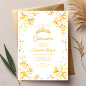 Golden Crown Luxe Gouden Bloem Quinceañera Kaart