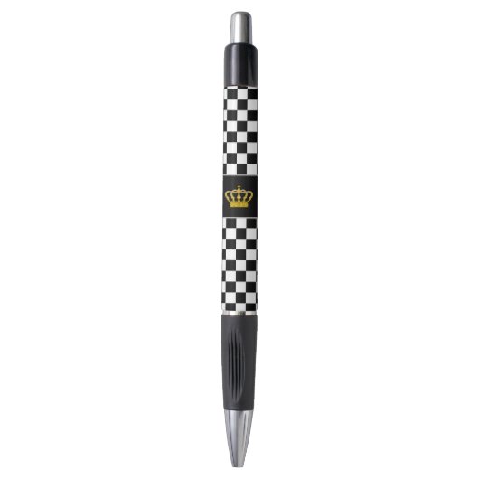 Golden Crown on Black and White Chess Pattern Pen (Voorkant Verticaal)