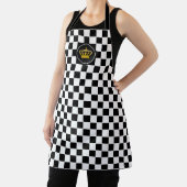 Golden Crown on Black White Chess Pattern Apron Schort (Insitu)