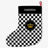 Golden Crown on Black White Chess Pattern Grote Kerstsok (Achterkant)