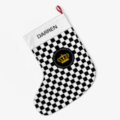 Golden Crown op Black White Checkerboard Pattern Grote Kerstsok (Achterkant (Hangend))