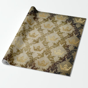 Golden Crown Royal Grungy Ivory Groen Fluweel Cadeaupapier
