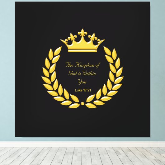Golden Crown & The Kingdom of God Bible Verse Canvas Afdruk (Insitu (Houten vloer))
