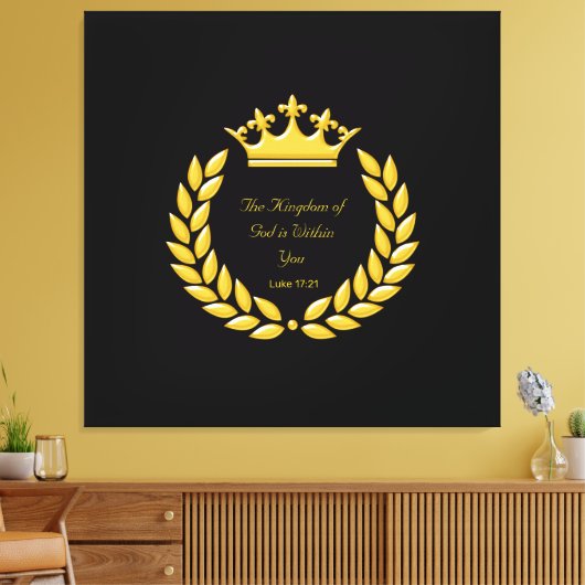 Golden Crown & The Kingdom of God Bible Verse Canvas Afdruk (Insitu (Woonkamer))
