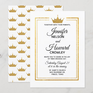 Golden Crown Wedding Invitation Kaart