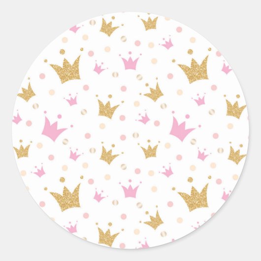 Golden Crowns Pattern Ronde Sticker (Voorkant)