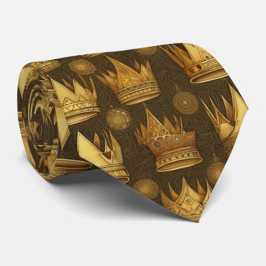 Golden Crowns Pattern Stropdas (Opgerold)