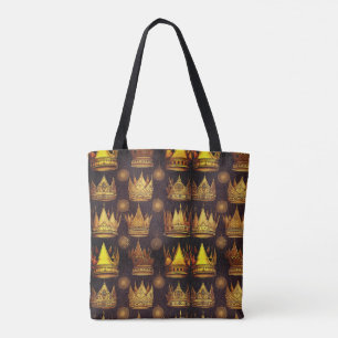 Golden Crowns Pattern Tote Bag