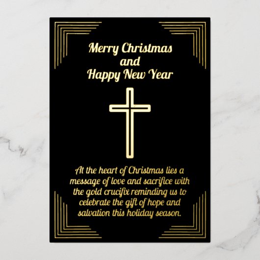 Golden Crucifix op zwarte achtergrond Folie Kaart (Voorkant)