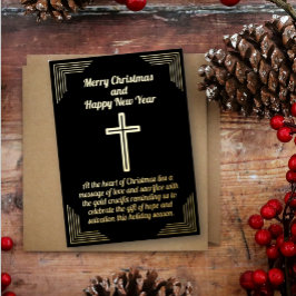 Golden Crucifix op zwarte achtergrond Folie Kaart