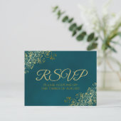 Golden Curls & Swirls on Teal Wedding RSVP Briefkaart (Staand voorkant)