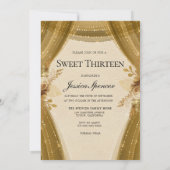 Golden Curtains Dress Sweet 13th Birthday Invite Kaart (Achterkant)