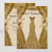 Golden Curtains Dress Sweet 13th Birthday Invite Kaart (Voorkant / Achterkant)