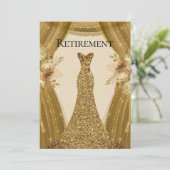 Golden Curtains Floral Dress Retirement Party Kaart (Staand voorkant)