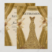Golden Curtains Floral Dress Retirement Party Kaart (Voorkant / Achterkant)
