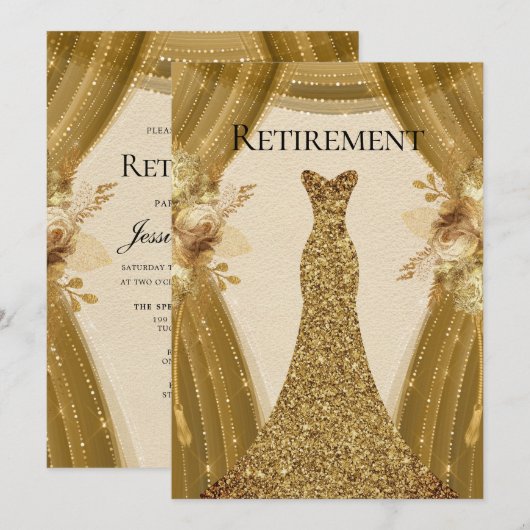 Golden Curtains Floral Dress Retirement Party Kaart (Voorkant / Achterkant)
