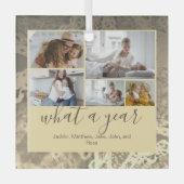 Golden Custom 5 Photos Typography Nieuwjaar Glas Ornament (Voorkant)