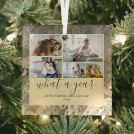 Golden Custom 5 Photos Typography Nieuwjaar Glas Ornament