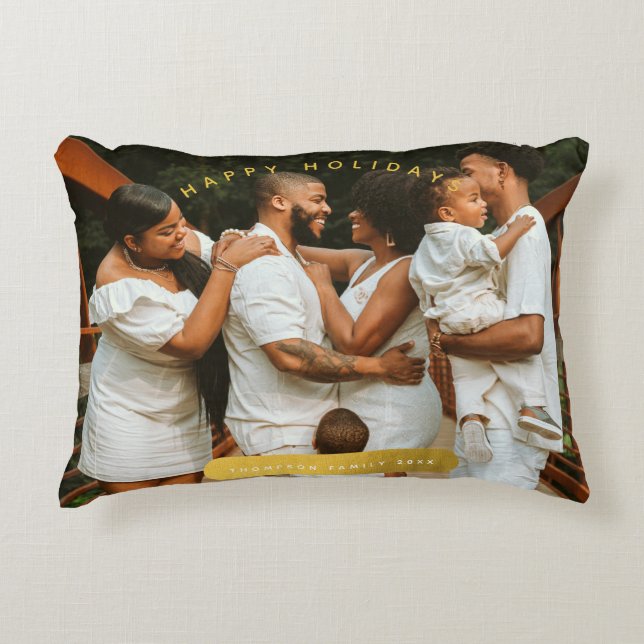 Golden Custom Photo Family Kerstmis Accent Kussen (Voorkant)