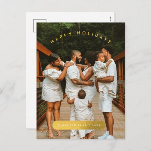 Golden Custom Photo Family Kerstmis Feestdagenkaart (Voorkant / Achterkant)