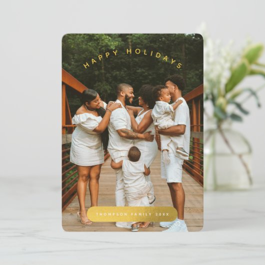 Golden Custom Photo Family Kerstmis Kaart (Staand voorkant)