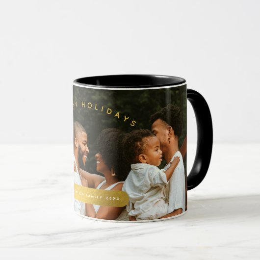 Golden Custom Photo Family Kerstmis Mok (Voorkant rechts)