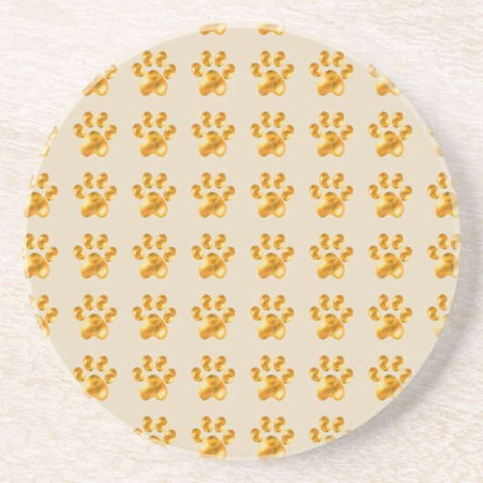 Golden Cute Paws op Beige Zandsteen Onderzetter (Voorkant)